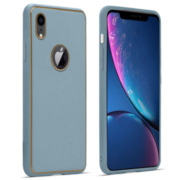 Premium Leather Texture Case with Gold Electroplated Border for Apple iPhone XR