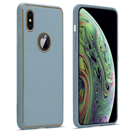 Premium Leather Texture Case with Gold Electroplated Border for Apple iPhone XS