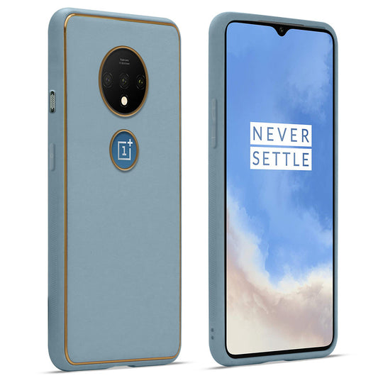 Premium Leather Texture Case with Gold Electroplated Border for OnePlus 7T