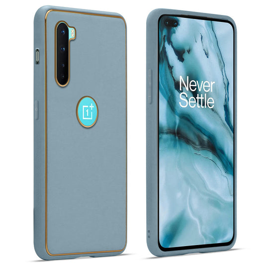 Premium Leather Texture Case with Gold Electroplated Border for OnePlus Nord 5G