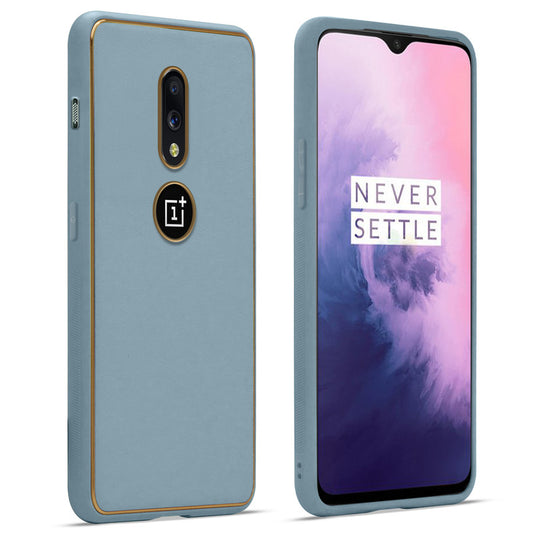 Premium Leather Texture Case with Gold Electroplated Border for Oneplus 7