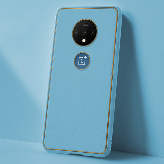 Electroplated Frame Leather Back Cover for OnePlus 7T