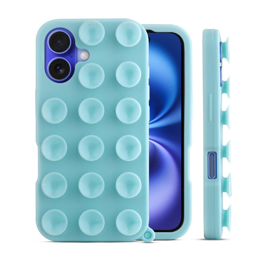 Glossy Colorful Liquid Silicone Comfort Grip Suction Case for Apple iPhone 16 with Soft Touch Matte Finish & Built in Suction Pads