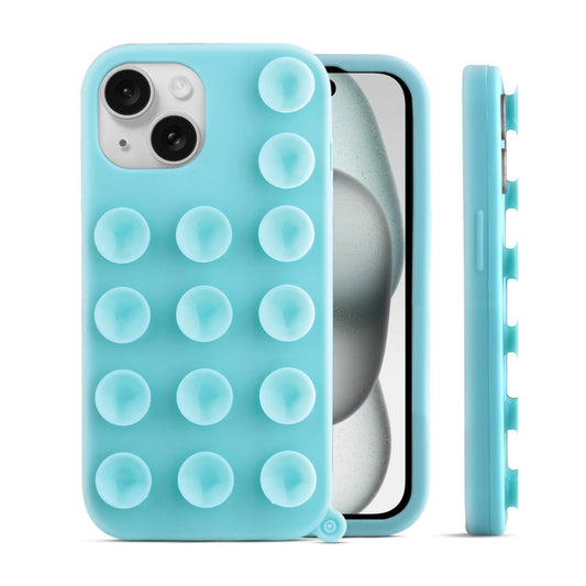 Glossy Colorful Liquid Silicone Comfort Grip Suction Case for Apple iPhone 15 with Soft Touch Matte Finish & Built in Suction Pads