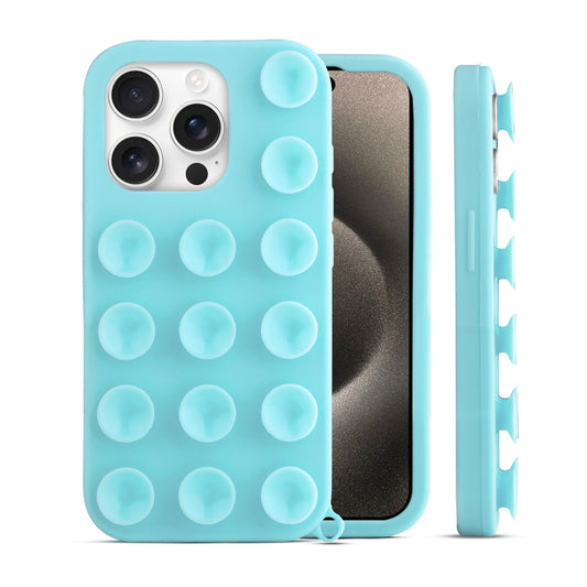 Glossy Colorful Liquid Silicone Comfort Grip Suction Case for Apple iPhone 15 Pro Max with Soft Touch Matte Finish & Built in Suction Pads