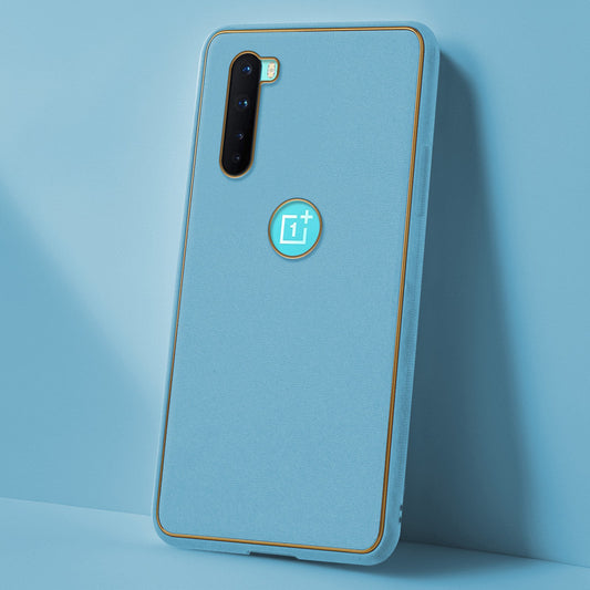 Electroplated Frame Leather Back Cover for OnePlus Nord 5G