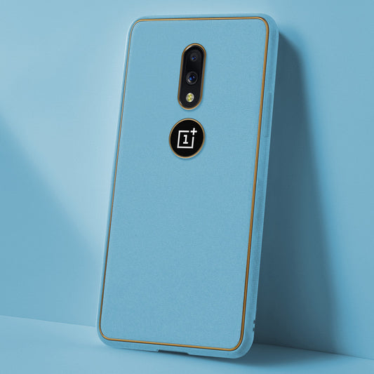 Electroplated Frame Leather Back Cover for OnePlus 7