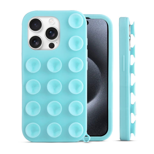 Glossy Colorful Liquid Silicone Comfort Grip Suction Case for Apple iPhone 15 Pro with Soft Touch Matte Finish & Built in Suction Pads