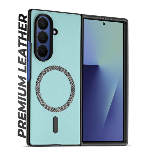 Executive Edition Hard Back Cover for Samsung Z Fold 7 with Magnetic Ring , Faux Leather Finish & Camera Guard