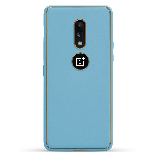 Electroplated Frame Leather Back Cover for OnePlus 7