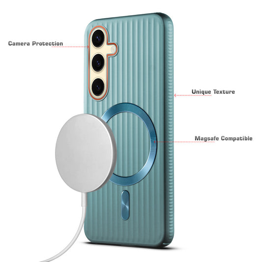 Titanium Grid Armor Hard Back Case For Samsung S25 5G, With Magsafe Compatible