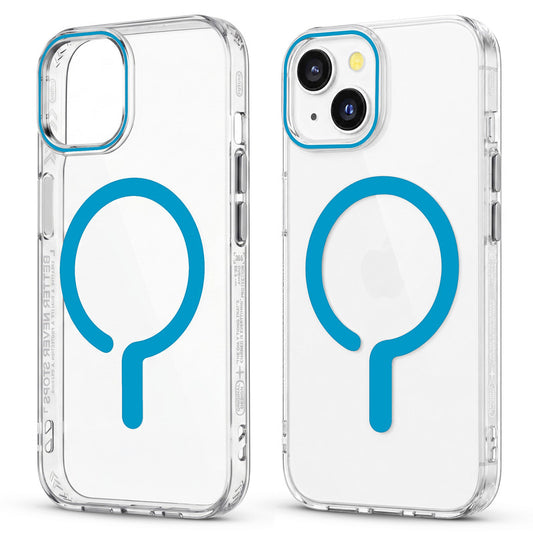 Crystal Clear Magnetic Back Case for Apple iPhone 15 with Air Cushion Bumper & Metal Finish Buttons