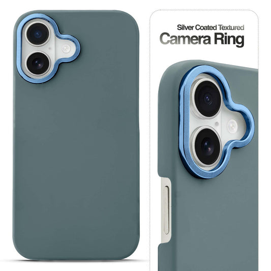 Stone Like Matte Finish Back Case for Apple iPhone 16 , Detachable Camera Ring