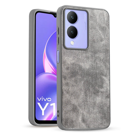 Classic Denim Finish Back Case for Vivo Y17s with Raised Camera Edges & Micro-Fiber Lining