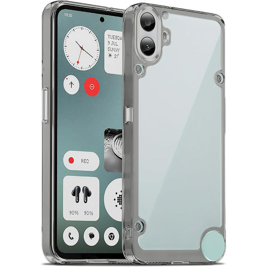 Minimalist Transparent Hard Case For CMF Nothing Phone 1 with Silver Button Detailing & Camera Protection Edges