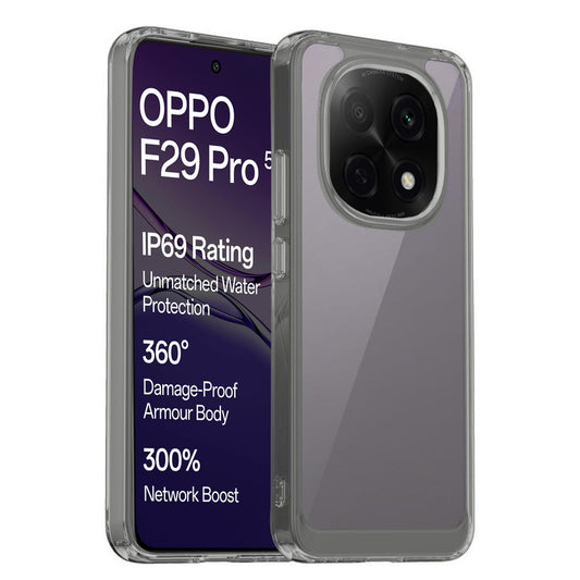 Minimalist Transparent Hard Case For Oppo F29 Pro 5G with Silver Button Detailing & Camera Protection Edges
