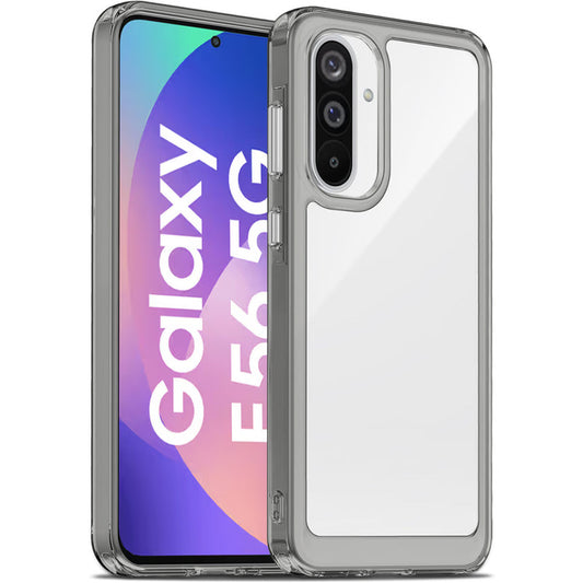 Minimalist Transparent Hard Case For Samsung F56 5G with Silver Button Detailing & Camera Protection Edges