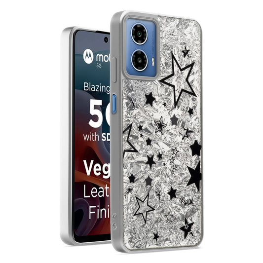Shiny Foil Design Printed Back Case for Motorola Moto G34 5G With Soft Edges with Glossy Semi-Hard Back