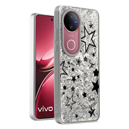 Shiny Foil Design Printed Back Case for Vivo V50 5G With Soft Edges with Glossy Semi-Hard Back
