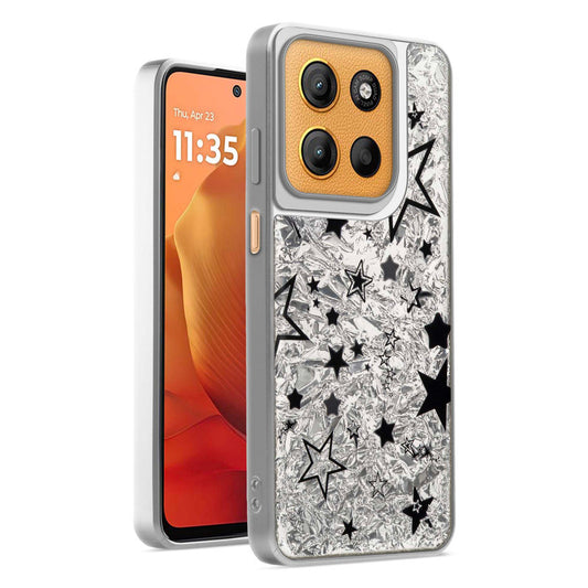 Shiny Foil Design Printed Back Case for Motorola Moto G15 With Soft Edges with Glossy Semi-Hard Back
