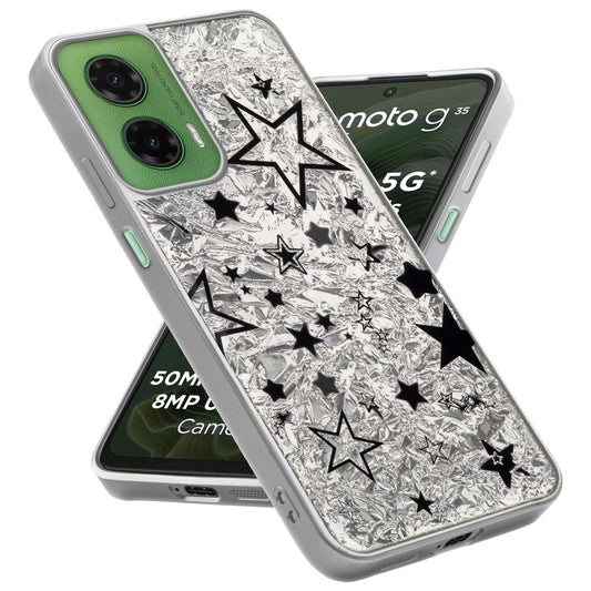 Shiny Foil Design Printed Back Case for Motorola G35 5G With Soft Edges with Glossy Semi-Hard Back