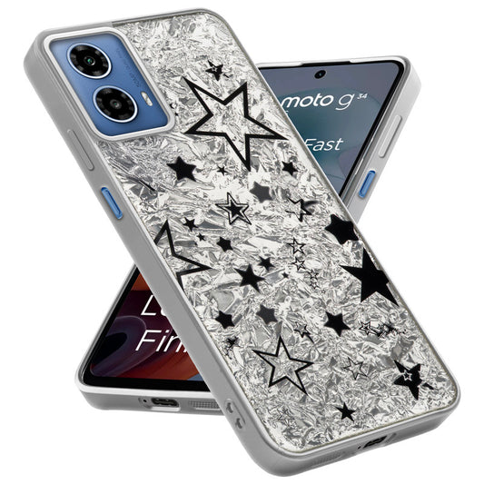 Shiny Foil Design Printed Back Case for Motorola Moto G34 5G With Soft Edges with Glossy Semi-Hard Back