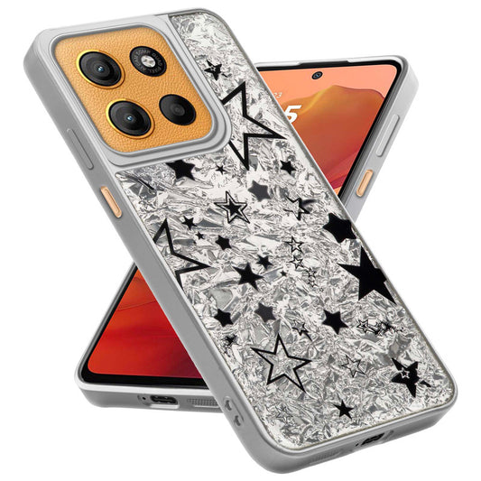 Shiny Foil Design Printed Back Case for Motorola Moto G15 With Soft Edges with Glossy Semi-Hard Back