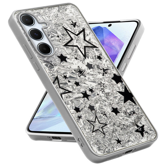 Shiny Foil Design Printed Back Case for Samsung A55 5G With Soft Edges with Glossy Semi-Hard Back