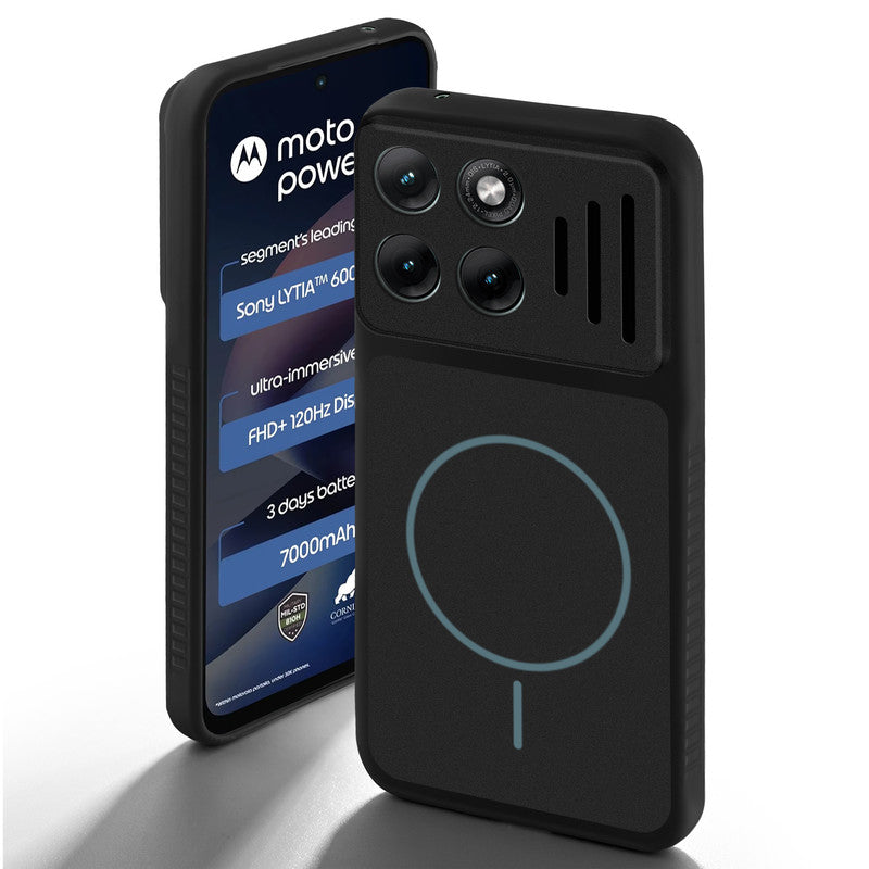 Stone Black back cover for Motorola G77 Power 5G with camera cut protection and ring design on back side.