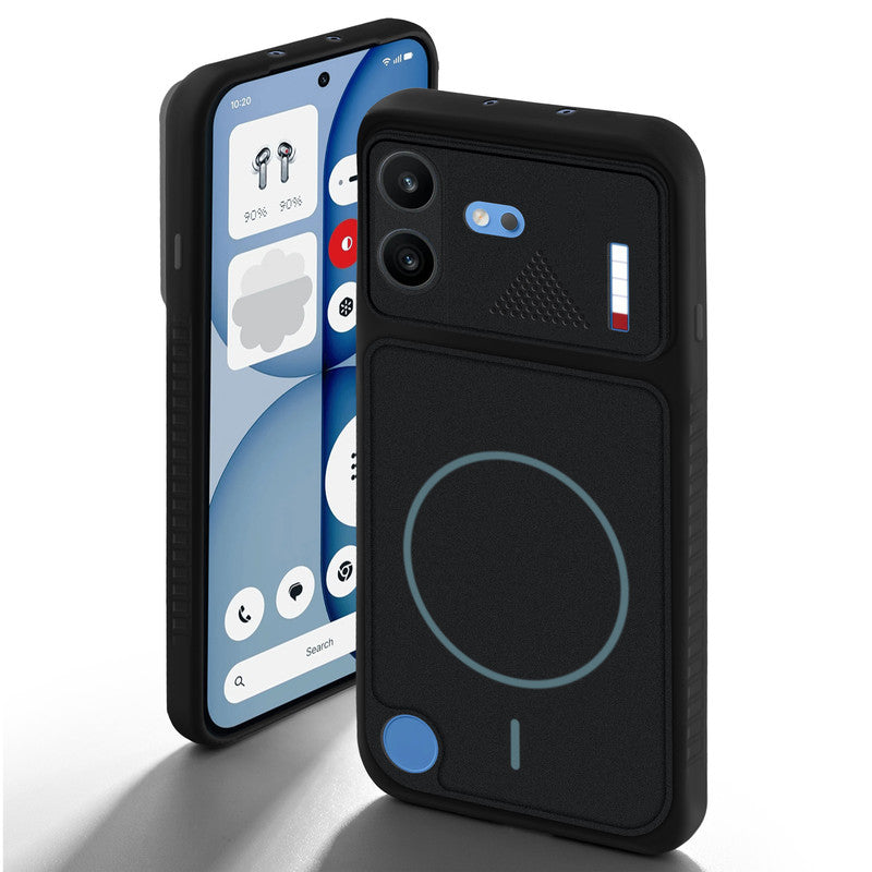 Stone Black back cover for Nothing Phone 4B 5G with camera cut protection and ring design on back side.