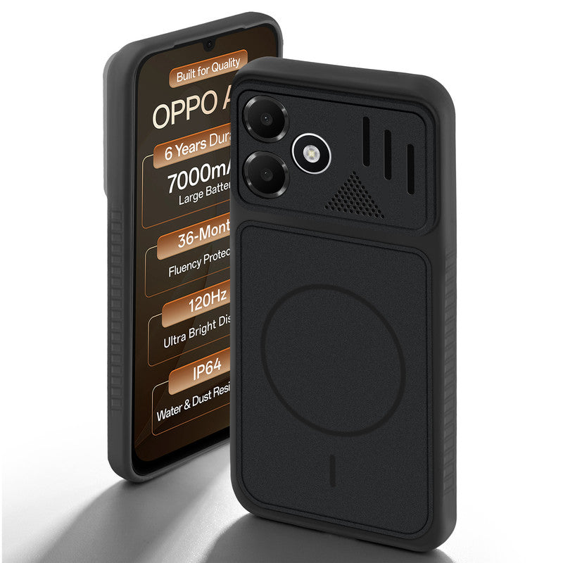 Stone Black back cover for Oppo A6C 4G with camera cut protection and ring design on back side.