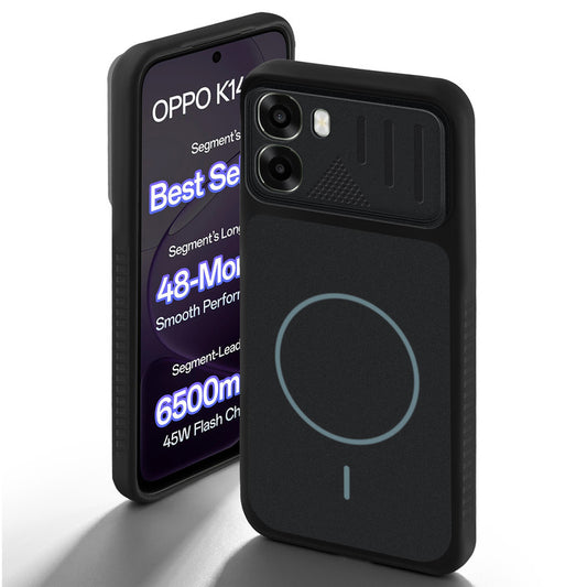 Stone Black - Blue Ring back cover for Oppo K14x 5G with camera cut protection and ring design on back side.