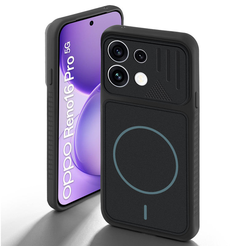 Stone Black back cover for Oppo Reno 16 Pro 5G with camera cut protection and ring design on back side.