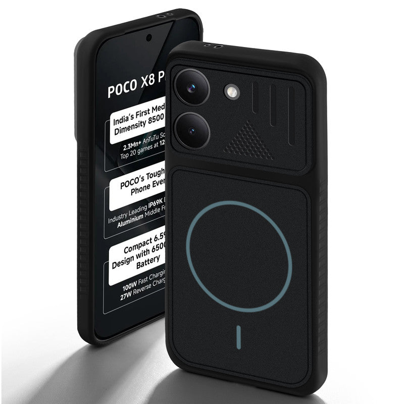 Stone Black back cover for Poco X8 Pro 5G with camera cut protection and ring design on back side.