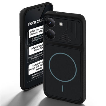 Stone Black back cover for Poco X8 Pro 5G with camera cut protection and ring design on back side.