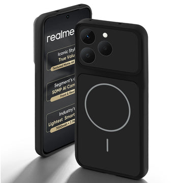 Stone Black - Blue Ring back cover for Realme 15T 5Gwith camera cut protection and ring design on back side.