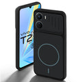 Stone Black - Blue Ring back cover for Vivo T2x 5G with camera cut protection and ring design on back side.