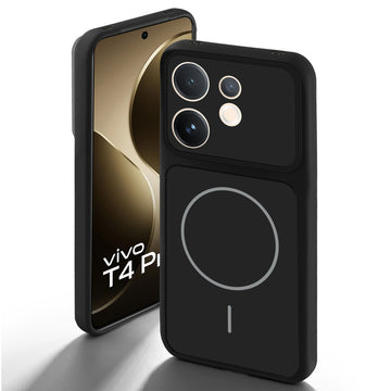 Stone Black back cover for Vivo T4 Pro 5G with camera cut protection and ring design on back side.