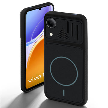 Stone Black back cover for Vivo T5e 5G with camera cut protection and ring design on back side.