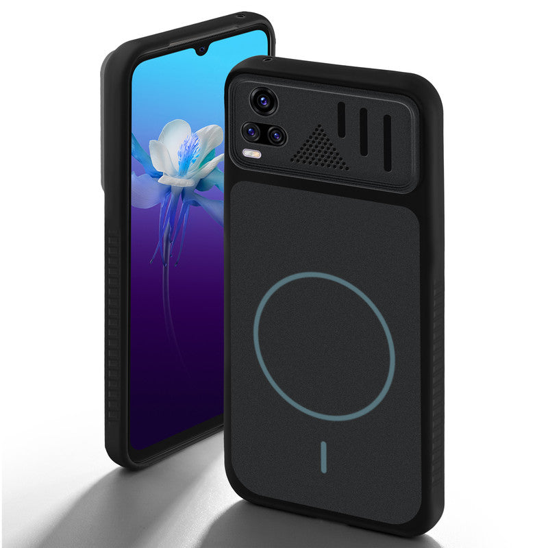Stone Black back cover for Vivo V20 with camera cut protection and ring design on back side.
