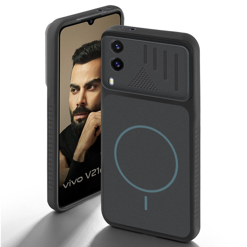 Stone Black back cover for Vivo V21e 5G with camera cut protection and ring design on back side.