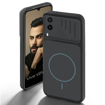 Stone Black back cover for Vivo V21e 5G with camera cut protection and ring design on back side.
