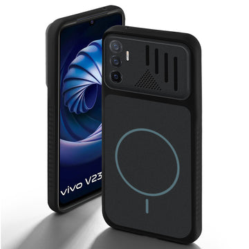 Stone Black back cover for Vivo V23e 5G with camera cut protection and ring design on back side.