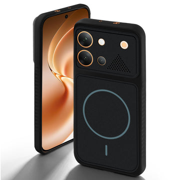 Stone Black - Blue Ring back cover for Vivo V80 5G with camera cut protection and ring design on back side.