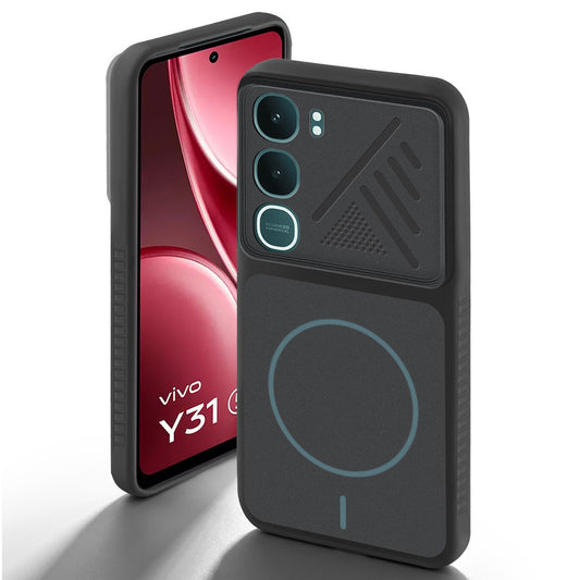 Stone Black back cover for Vivo Y31 Pro 5G with camera cut protection and ring design on back side.
