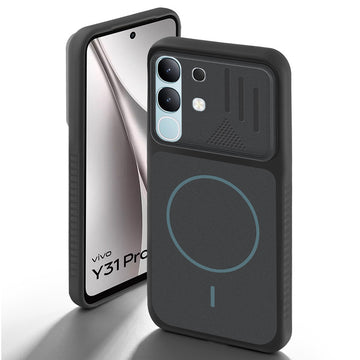 Stone Black back cover for Vivo Y31 5G with camera cut protection and ring design on back side.