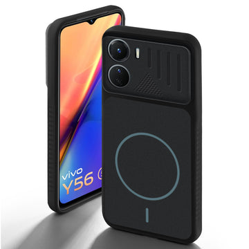 Stone Black - Blue Ring back cover for Vivo Y56 5G with camera cut protection and ring design on back side.