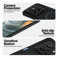 Stone Black phone case for Motorola G37 5G showing camera safety edges, anti slip side grip and easy press button covers.