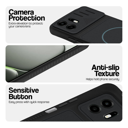 Stone Black phone case for OnePlus N6 5G showing camera safety edges, anti slip side grip and easy press button covers.