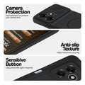 Stone Black phone case for Oppo A6C 4G showing camera safety edges, anti slip side grip and easy press button covers.